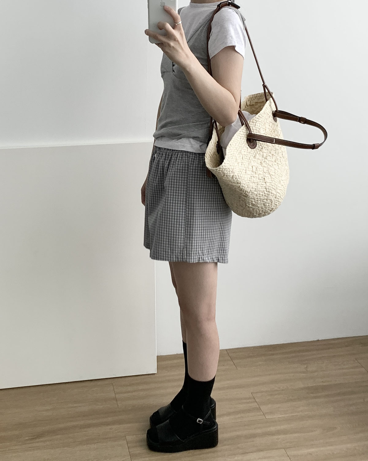 [블랙당일] 체크 밴딩숏츠 레이어드 3부 파마자 트렁크 반바지 웨어링무드 (2c) 이미지 8