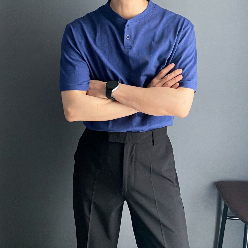 헨리넥반팔 남자반팔티셔츠 흰색면티 어깨넓어보이는 목안늘어나는 - 상세 이미지 5