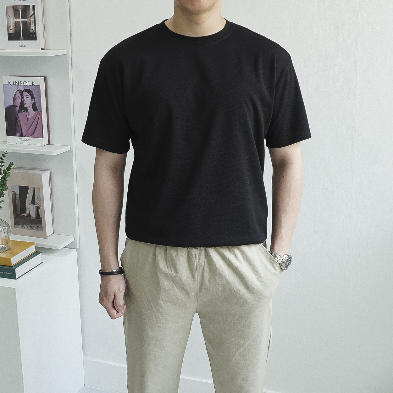1+1 남자 링클프리 구김없는 아이스 라운드 머슬핏 루즈핏 반팔티셔츠 8color - 상세 이미지 4