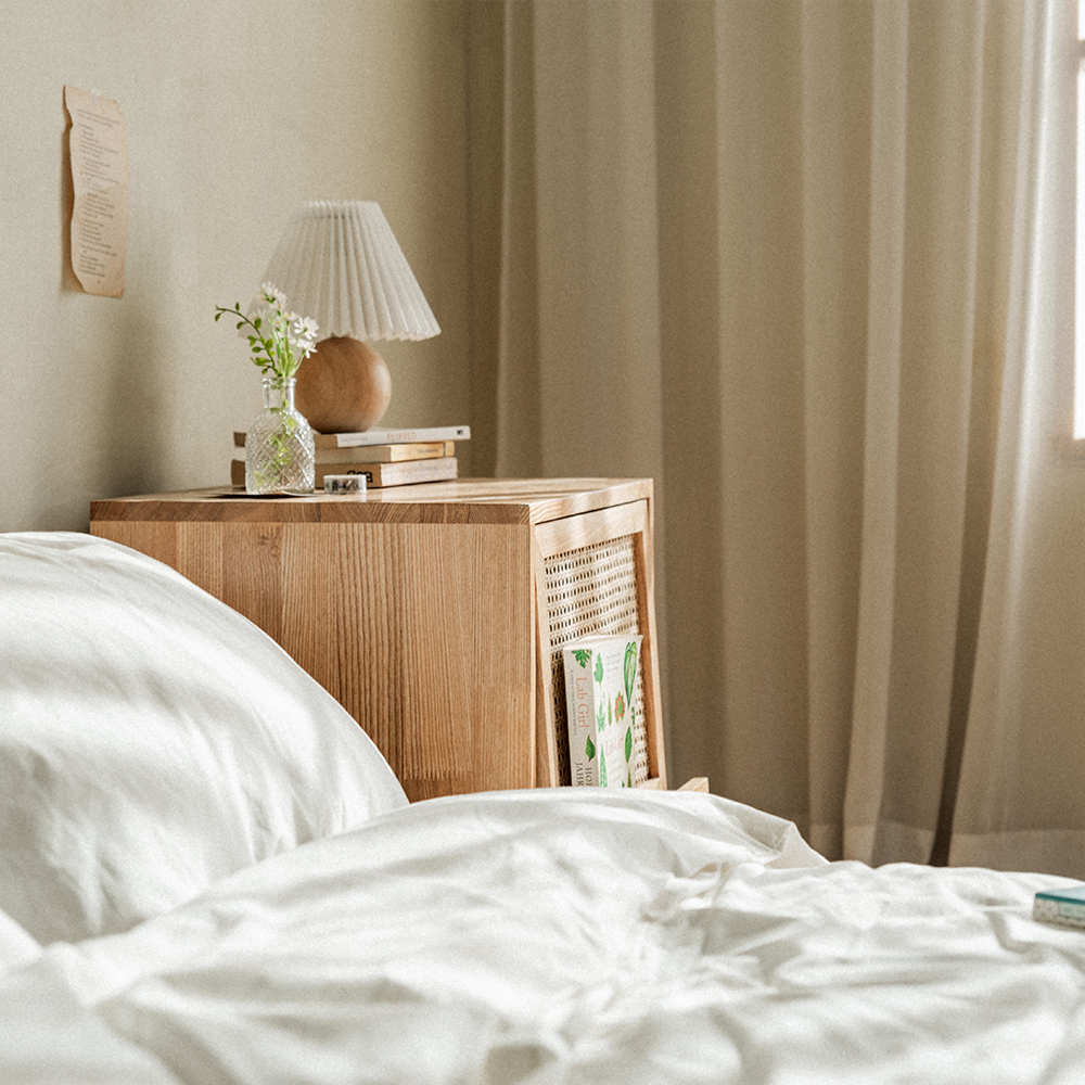 번드 비스트로 라탄 원목 매거진 침대 협탁