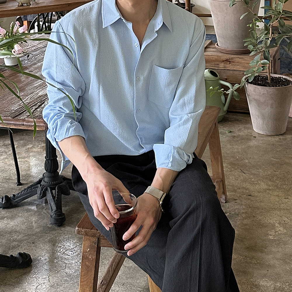 남자 셔츠 오버핏 링클프리 흰색 여름 남방 남자 와이 셔츠 - 상세 이미지 4