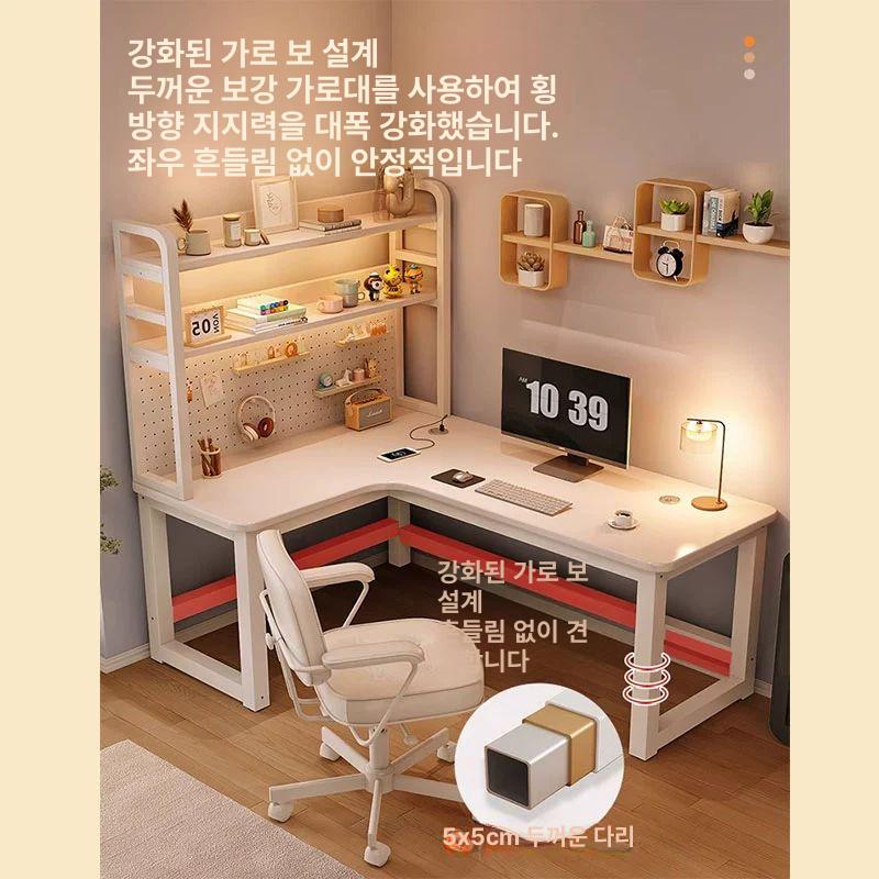 코너책상 ㄱ자 책상 책장 기역자 테이블 데스크 L자형 컴퓨터 코너형 흰색 왼쪽 코너 - 상세 이미지 4