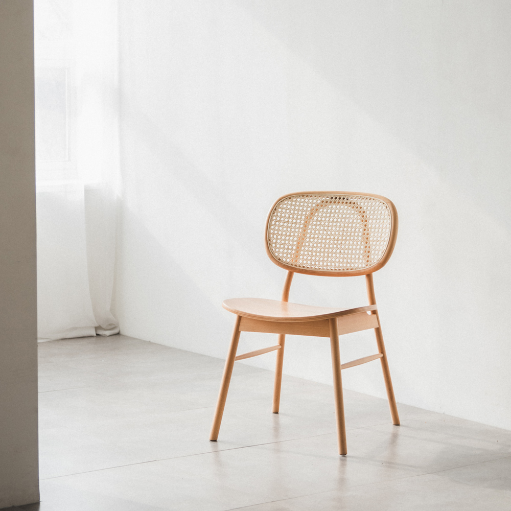 번드 비스트로 라탄 원목 식탁 의자 내추럴