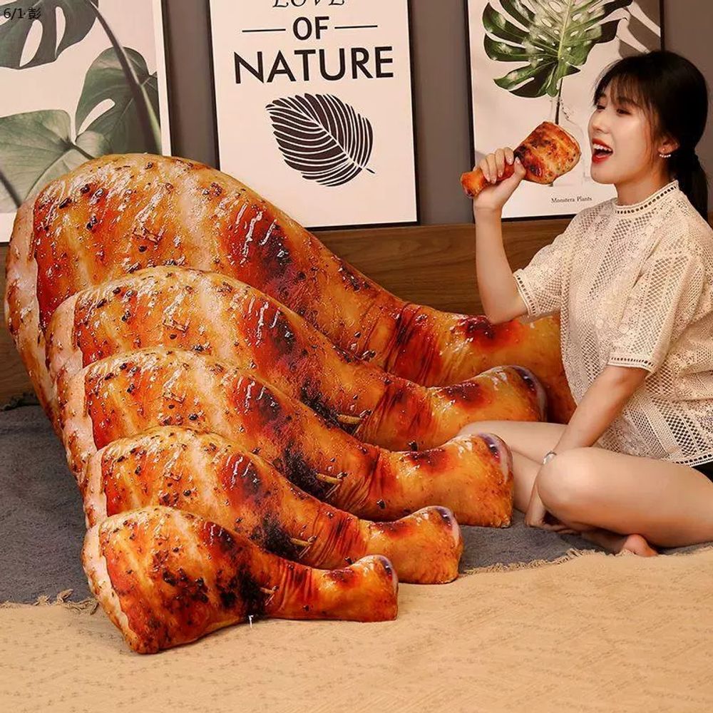 리얼 닭다리 인형 봉제인형 모양 치킨 음식 쿠션 롱쿠션 : 세원상사2