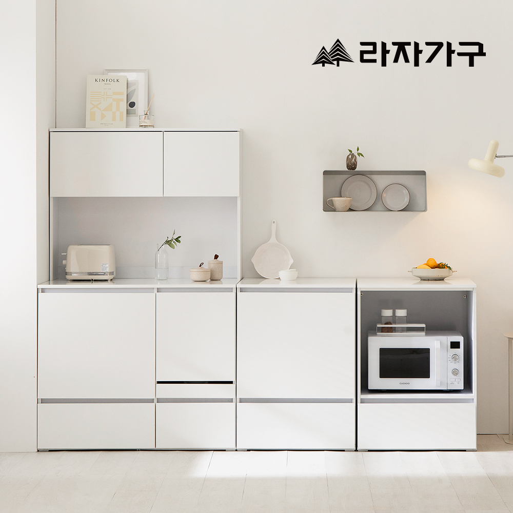 라자가구 모드리안 도어형 광파오븐 렌지대+밥솥장+상부장 1000 주방수납장 세트