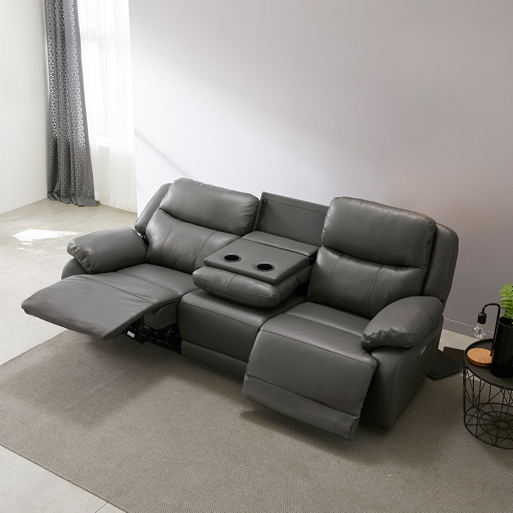 스코나 페리스 올나파 가죽 컵홀더 전동 리클라이너 소파 스툴미포함, 그레이, 3인용