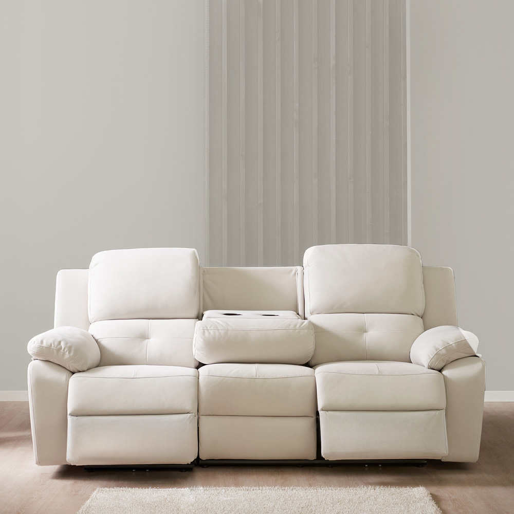 스코나 마넌트 아쿠아텍스 패브릭 전동 리클라이너 소파 스툴미포함, 크림베이지, 3인용