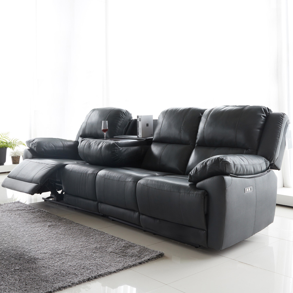 스코나 생트마리 이태리 천연 면피가죽 리클라이너 소파 스툴미포함, 진네이비머드, 4인용