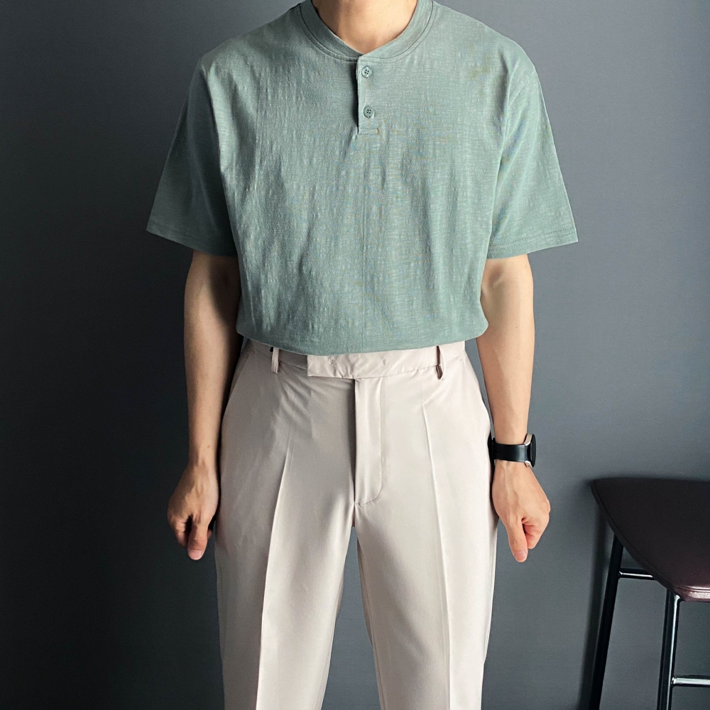 헨리넥반팔 남자반팔티셔츠 흰색면티 어깨넓어보이는 목안늘어나는 - 상세 이미지 3