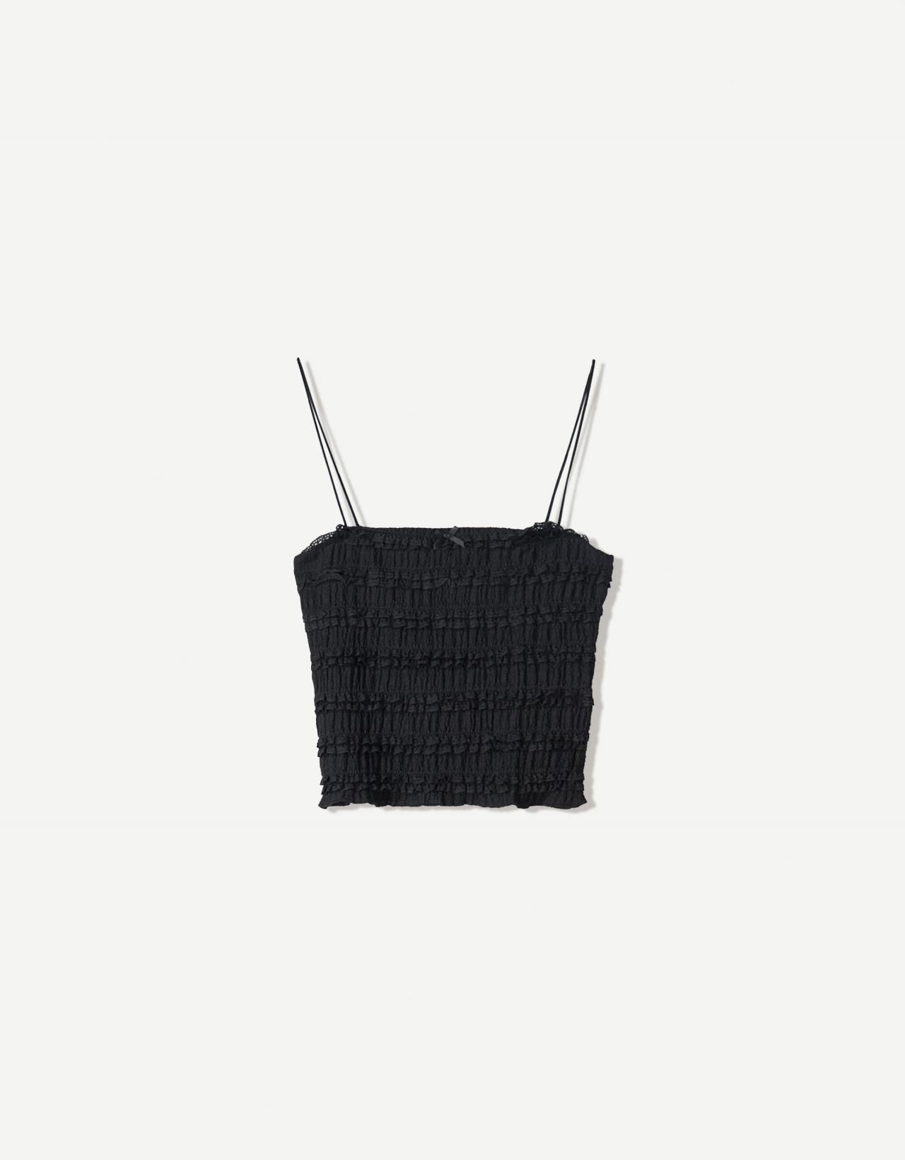 버쉬카 슬림핏 레이스 뷔스티에 크롭 민소매 탑 3670/662 BLACK - 상세 이미지 4