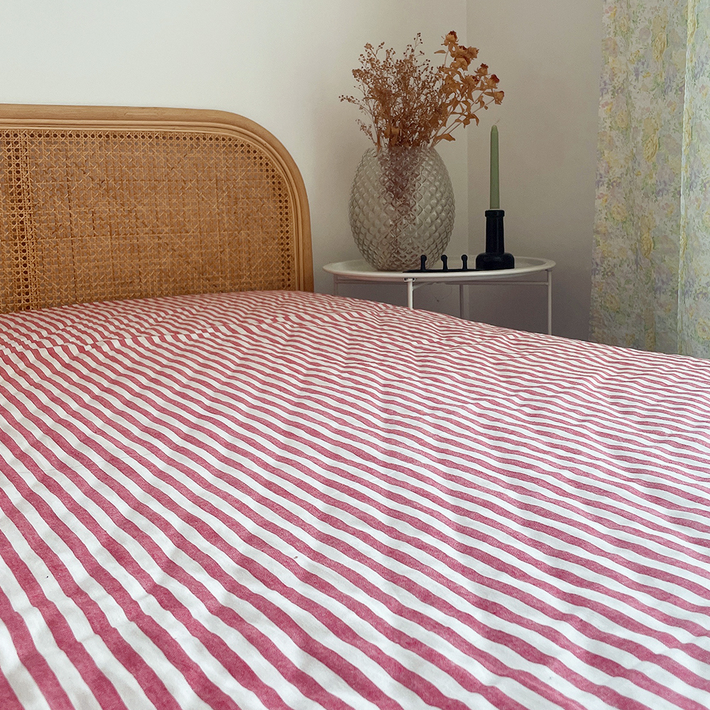 바이아미 메르시 스트라이프 매트리스커버 레드 순면 킹 라지킹 패밀리사이즈 맞춤제작