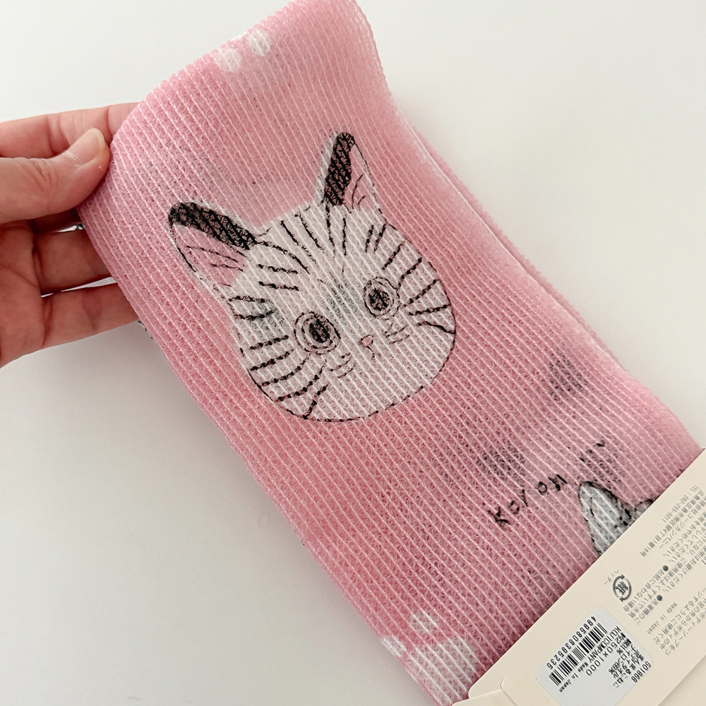 made in japan 일제샤워타올 코지 저자극 일본샤워타올 고양이 딸기 꽃 레몬 - 상세 이미지 5