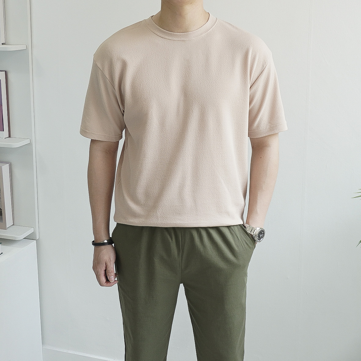 1+1 남자 링클프리 구김없는 아이스 라운드 머슬핏 루즈핏 반팔티셔츠 8color - 상세 이미지 3