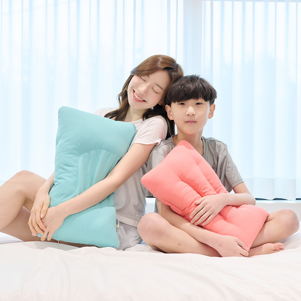 1+1 코튼샤워 잘잘만두 빨아쓰는 어린이 기능성  경추베개 경추목 일자목 거북목 옆으로자는 키즈 주니어 낮은 짱구