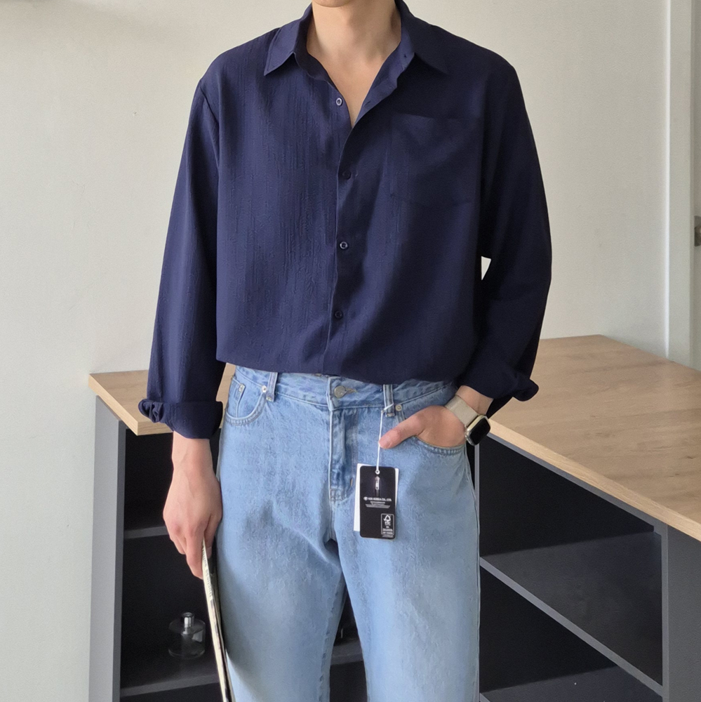 남자 셔츠 오버핏 링클프리 흰색 여름 남방 남자 와이 셔츠 - 상세 이미지 2
