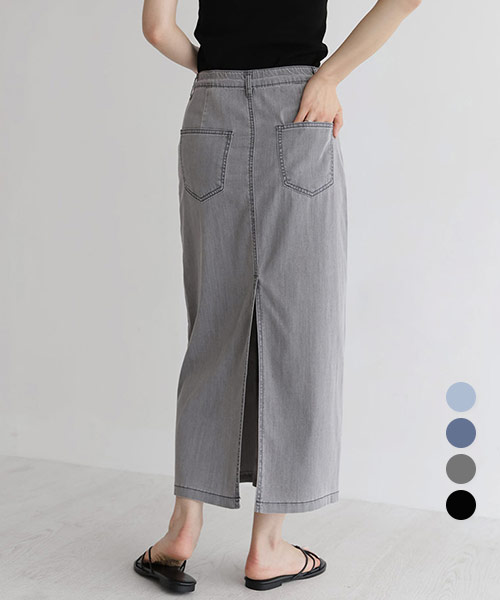 [숏/기본/~2XL] 쿨리오셀 뒷트임 데님 롱 스커트_264644 - 상세 이미지 4