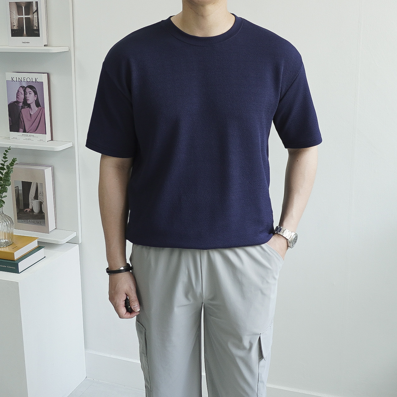 1+1 남자 링클프리 구김없는 아이스 라운드 머슬핏 루즈핏 반팔티셔츠 8color 이미지 6