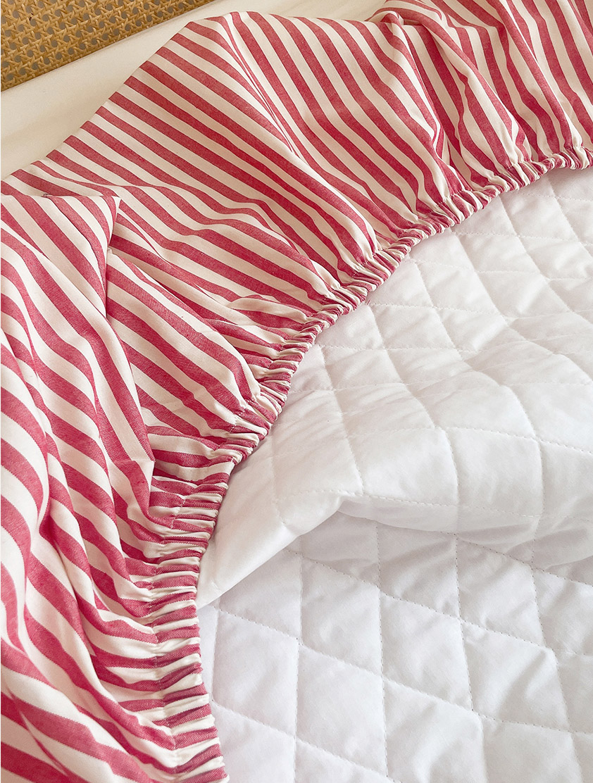 바이아미 메르시 스트라이프 매트리스커버 레드 순면 킹 라지킹 패밀리사이즈 맞춤제작