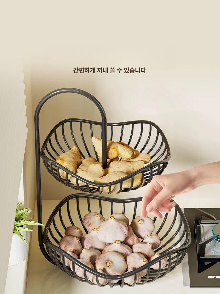 야채바구니 생강 마늘 과일 저장 선반 바스켓 주방용품 2.야채바구니 검정색 중형 - 상세 이미지 3