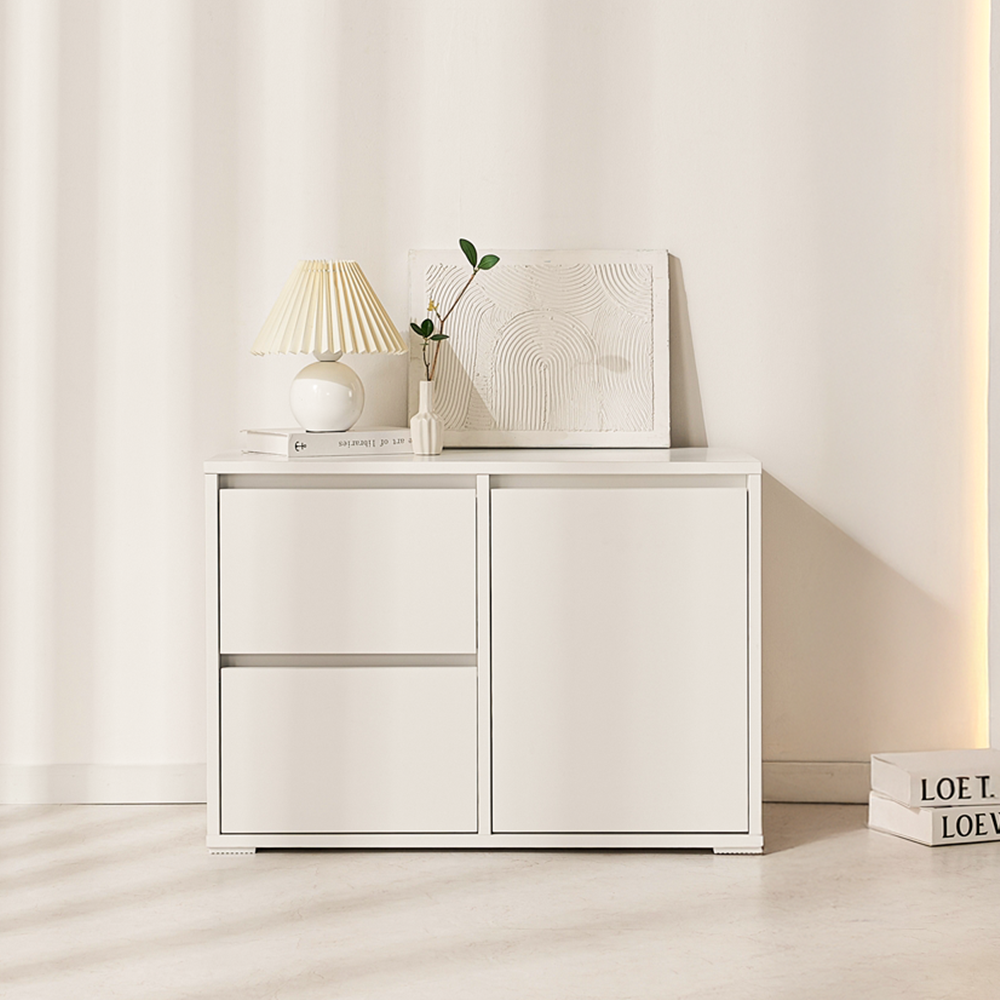 무드인 공간분리 거실 모듈 수납장 침대옆 안방 낮은 서랍형 800x400x570mm, 2단, 화이트 - 메인 이미지