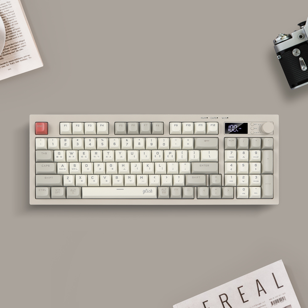 지클릭커 오피스프로 WK50 사일런스 M RGB 풀윤활 무소음 방수 무선 블루투스 LCD 키보드 Retro cappuccino RC1 94키 - 상세 이미지 2