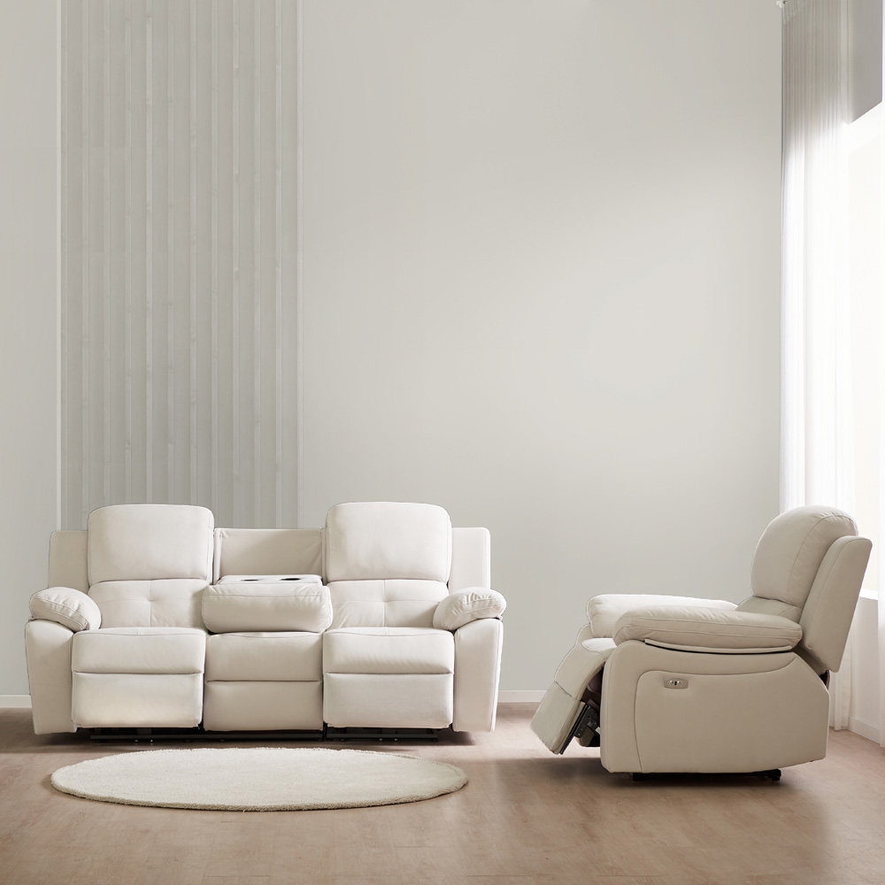 스코나 마넌트 아쿠아텍스 패브릭 전동 리클라이너 소파 스툴미포함, 크림베이지, 3인용+1인용