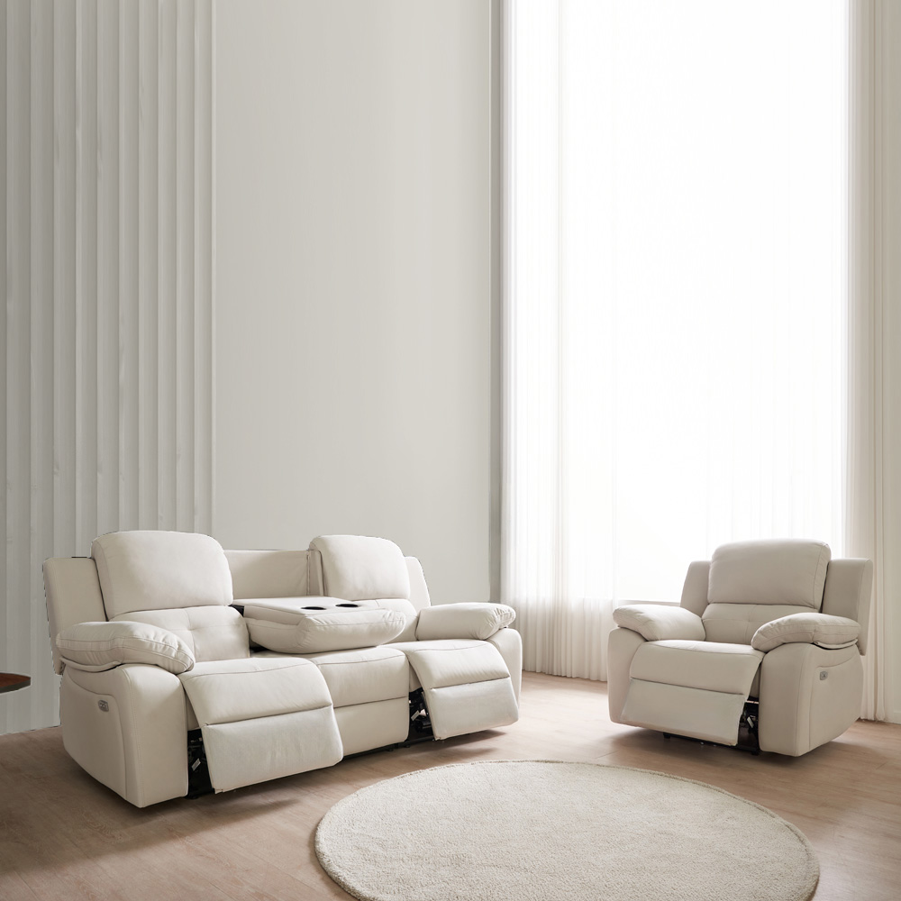 스코나 마넌트 아쿠아텍스 패브릭 전동 리클라이너 소파 스툴미포함, 크림베이지, 3인용+1인용