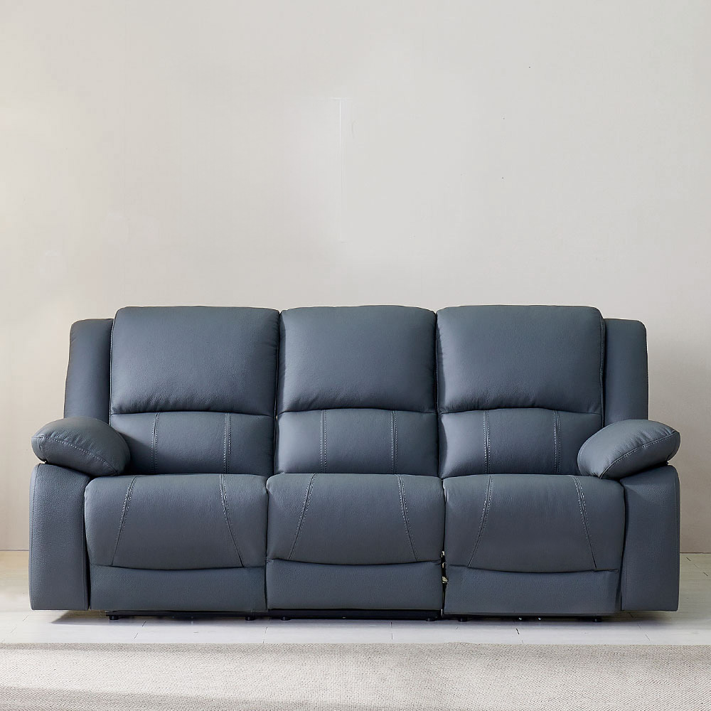 스코나 에스펀 천연 황소 통가죽 전동 리클라이너 소파 스툴미포함, 다크네이비, 3인용