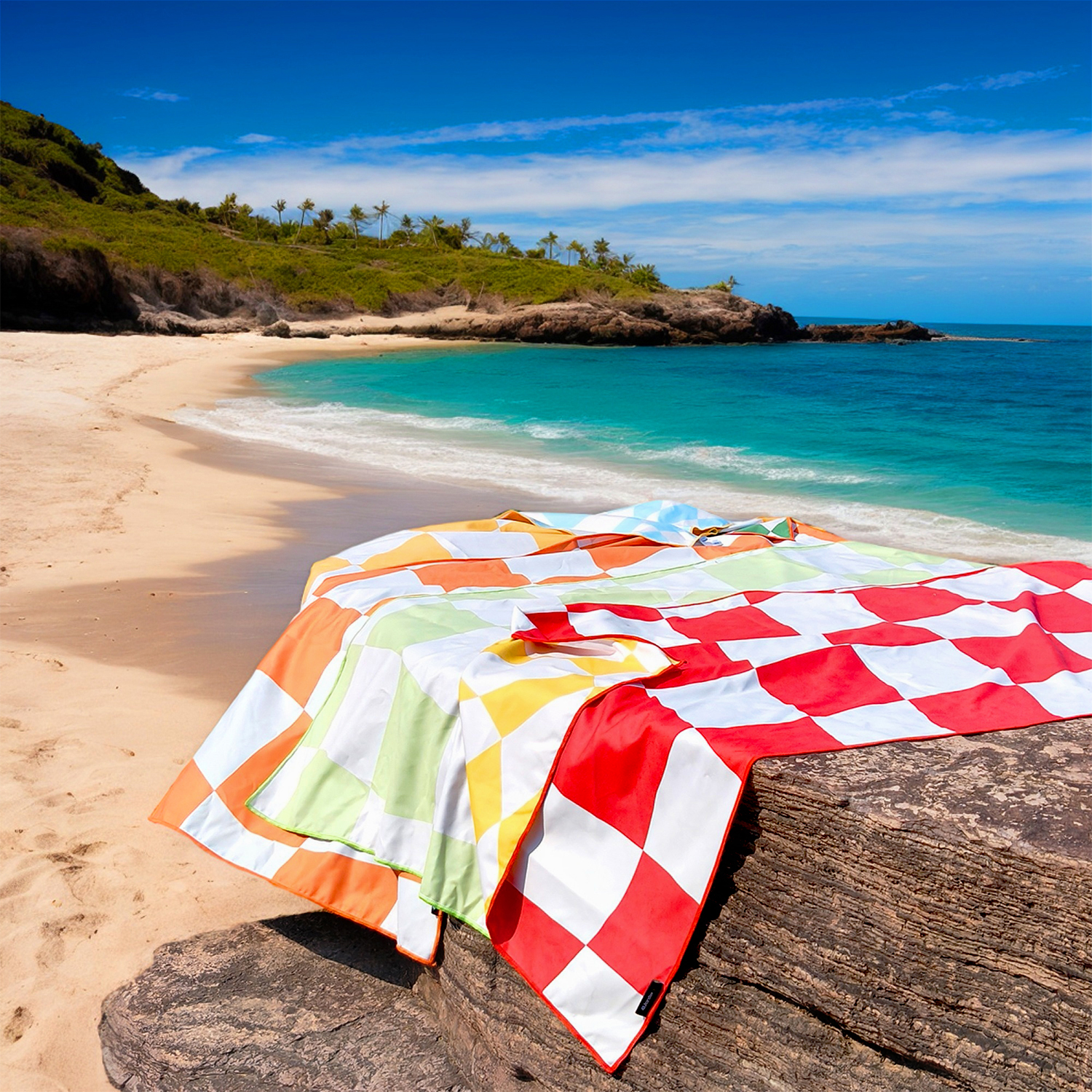 4몬스터 체커보드 비치타올 극세사 대형 타월 다용도 수건 파우치 블랭킷 바나나