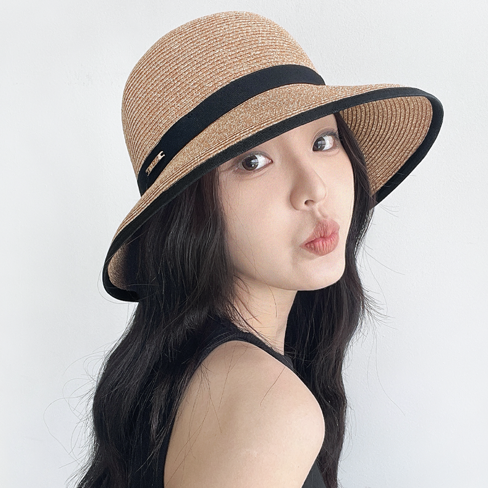 리본 여성 여름 밀짚모자 턱끈 버킷햇 챙넓은 햇빛차단 휴양지 비치 모자