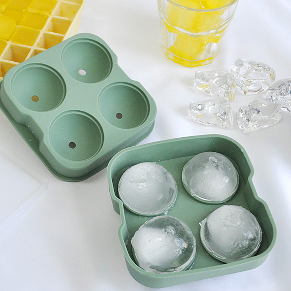키친유 실리콘 4구 빅 아이스볼 왕얼음틀 뚜껑포함 냉장 냉동 아이스큐브 얼음트레이 (그린)