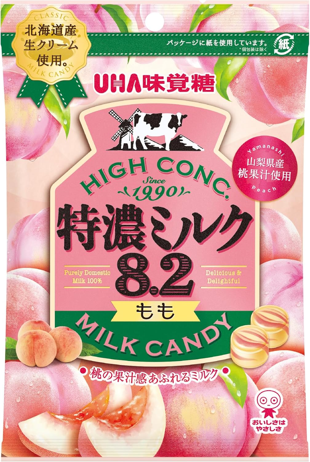 UHA 특농 밀크 8.2 캔디 복숭아 맛 70g 6개세트 일본 사탕