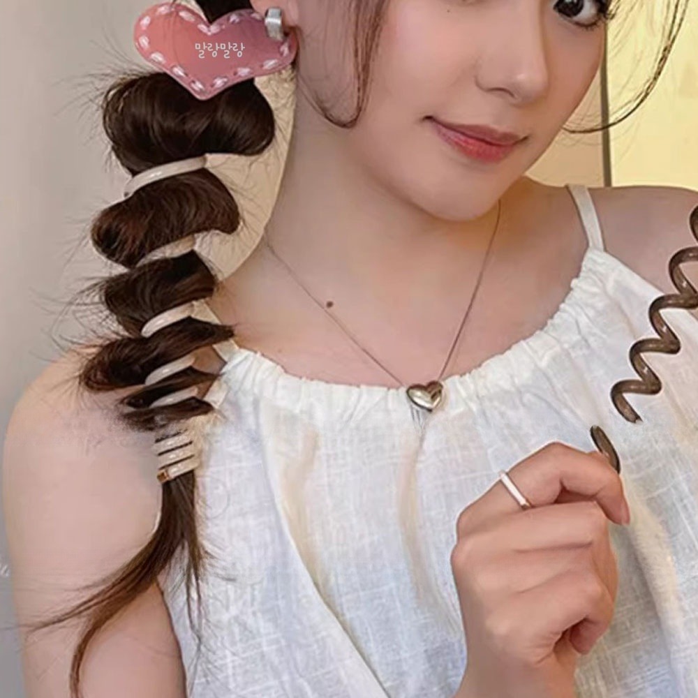 스티치 하트 헤어브레이드 귀여운 전화선머리끈 스프링고무줄 이미지 7