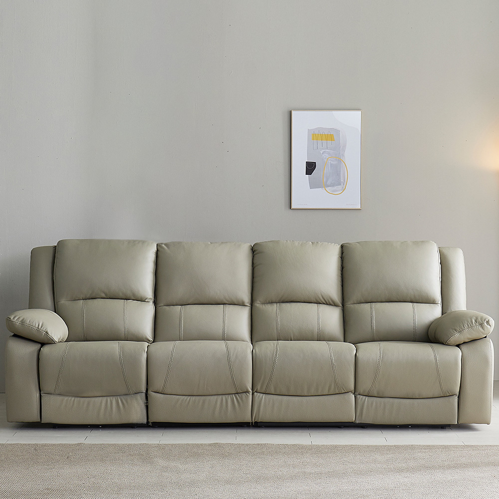 스코나 에스펀 천연 황소 통가죽 전동 리클라이너 소파 스툴미포함, 진베이지, 4인용