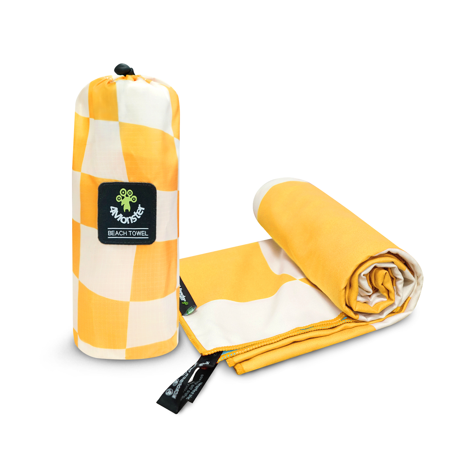 4몬스터 체커보드 비치타올 극세사 대형 타월 다용도 수건 파우치 블랭킷 바나나
