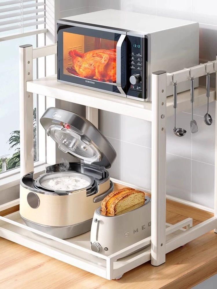 슬라이딩 밥솥 렌지대 수납장 다이 전자레인지 주방 두꺼운 클래식 스타일 무료 6 후크-화이트