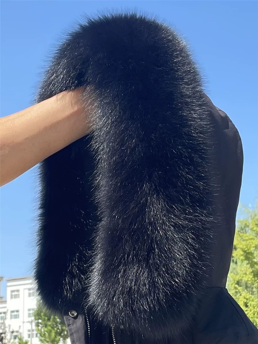 천연 리폼 여우털 사가폭스퍼 후드 폭스퍼 퍼 모자털 패딩 리얼 겨울 털머플러 따뜻한 교체 블랙 75 cm 플리스 15-13