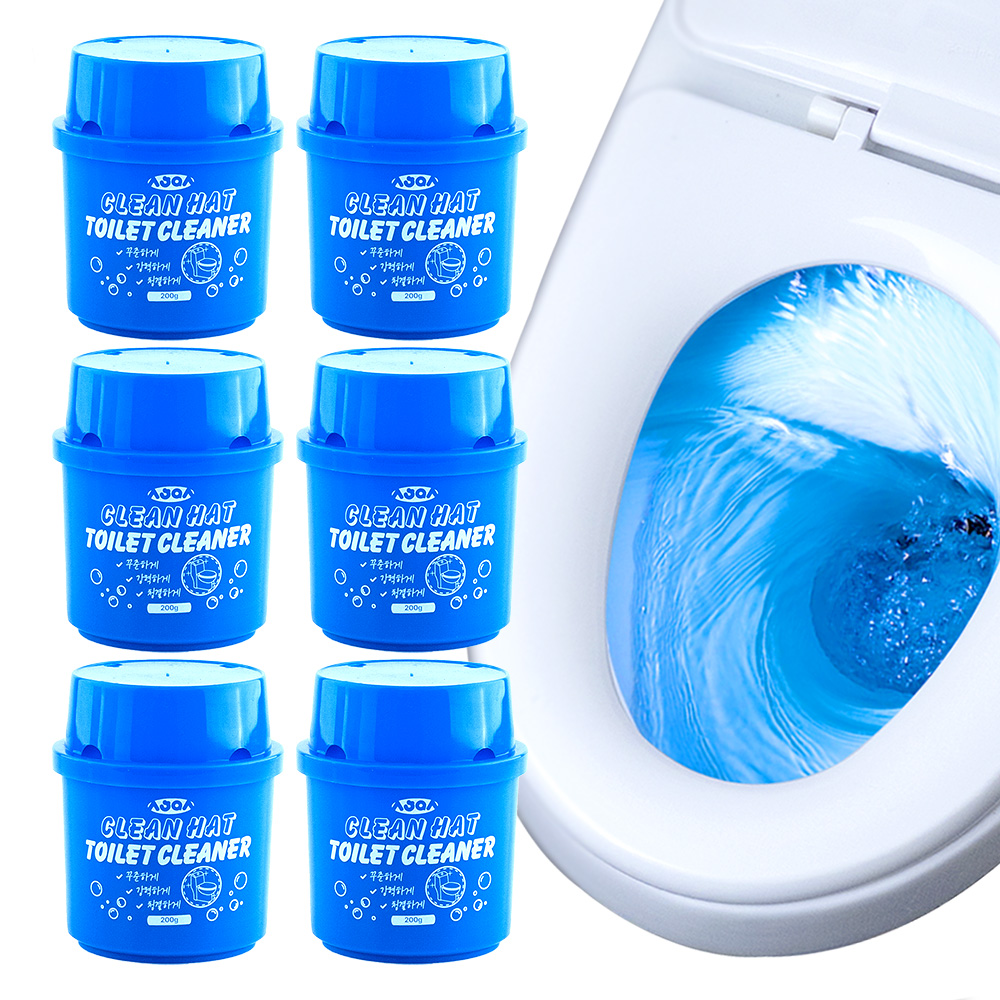 [매일 균일 세정] 클린햇 화장실 자동 변기 세정제 클리너 탈취제 변기 물때 세정 파란물 1개입, 6개