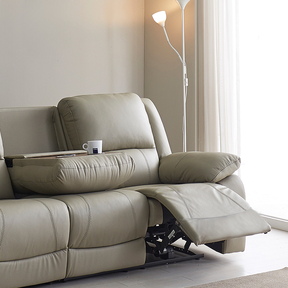 스코나 에스펀 천연 황소 통가죽 전동 리클라이너 소파 스툴미포함, 진베이지, 3인용