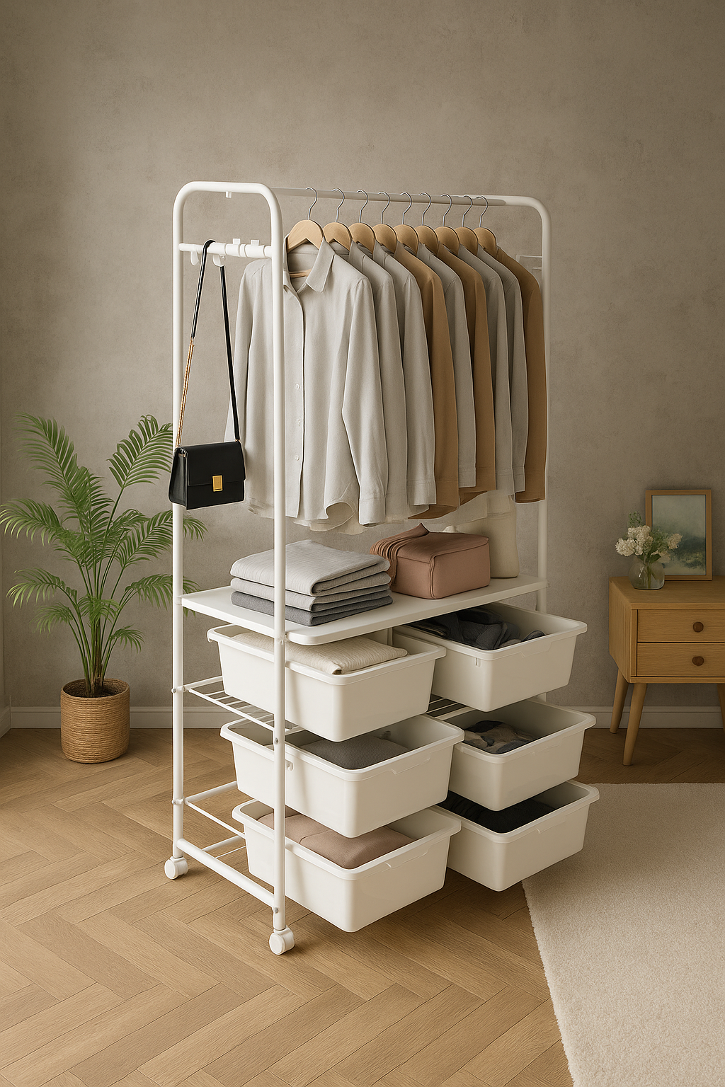 서랍 행거 이동식 시스템행거 스탠드 옷걸이 옷장 2단 수납