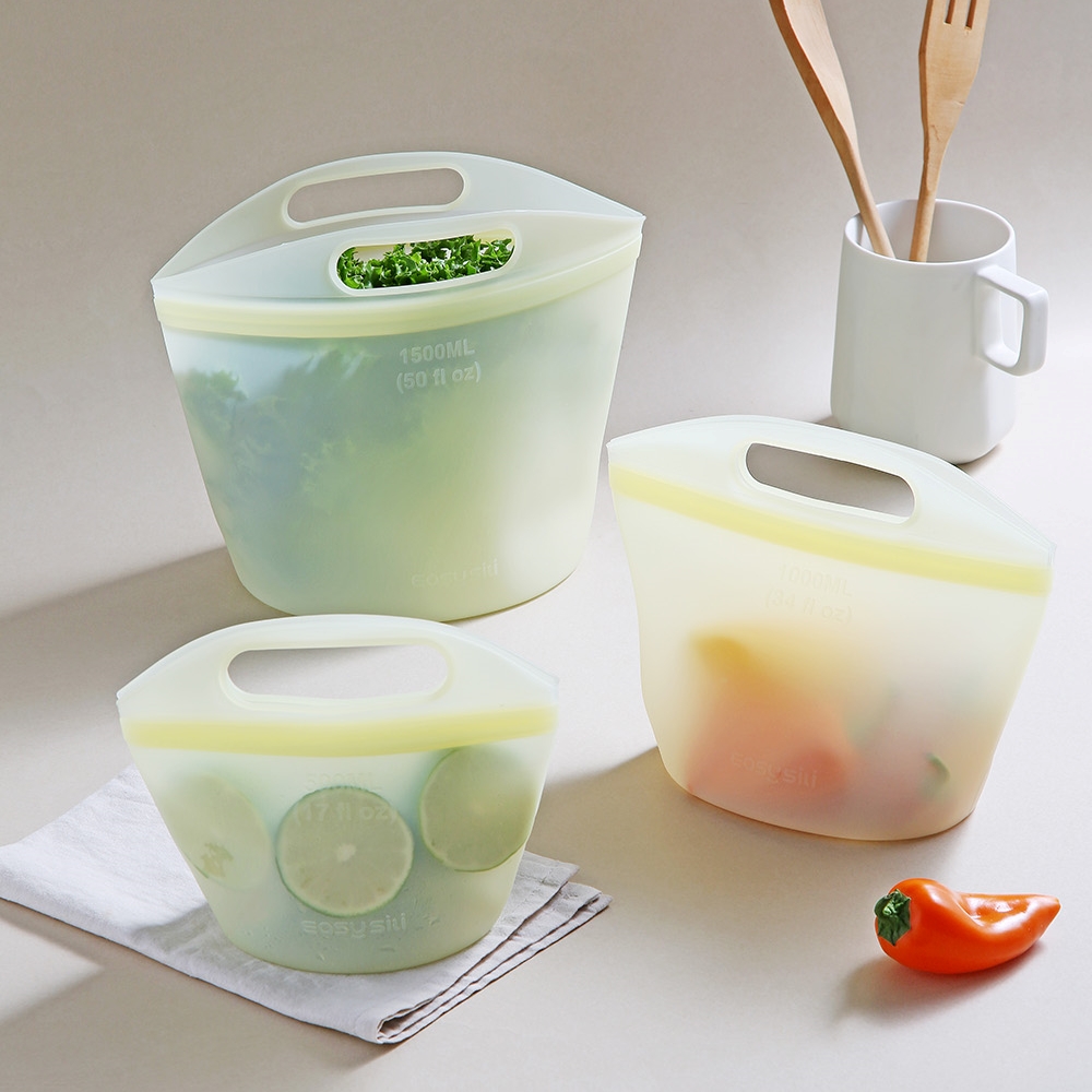 스탠딩 실리콘 지퍼백 3P세트 손잡이 냉장 냉동  보관용 다용도팩