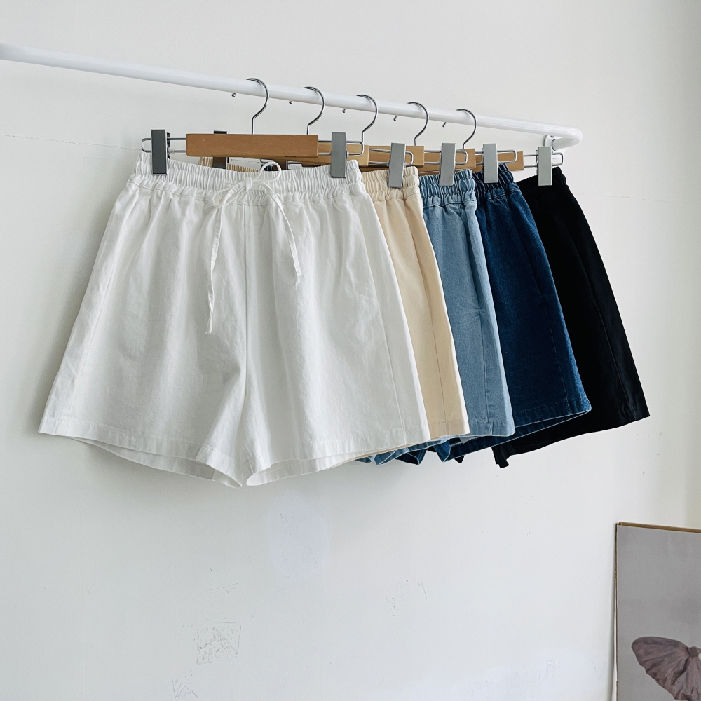 여성 면반바지 3부 고무줄 흰색 반바지 팬츠