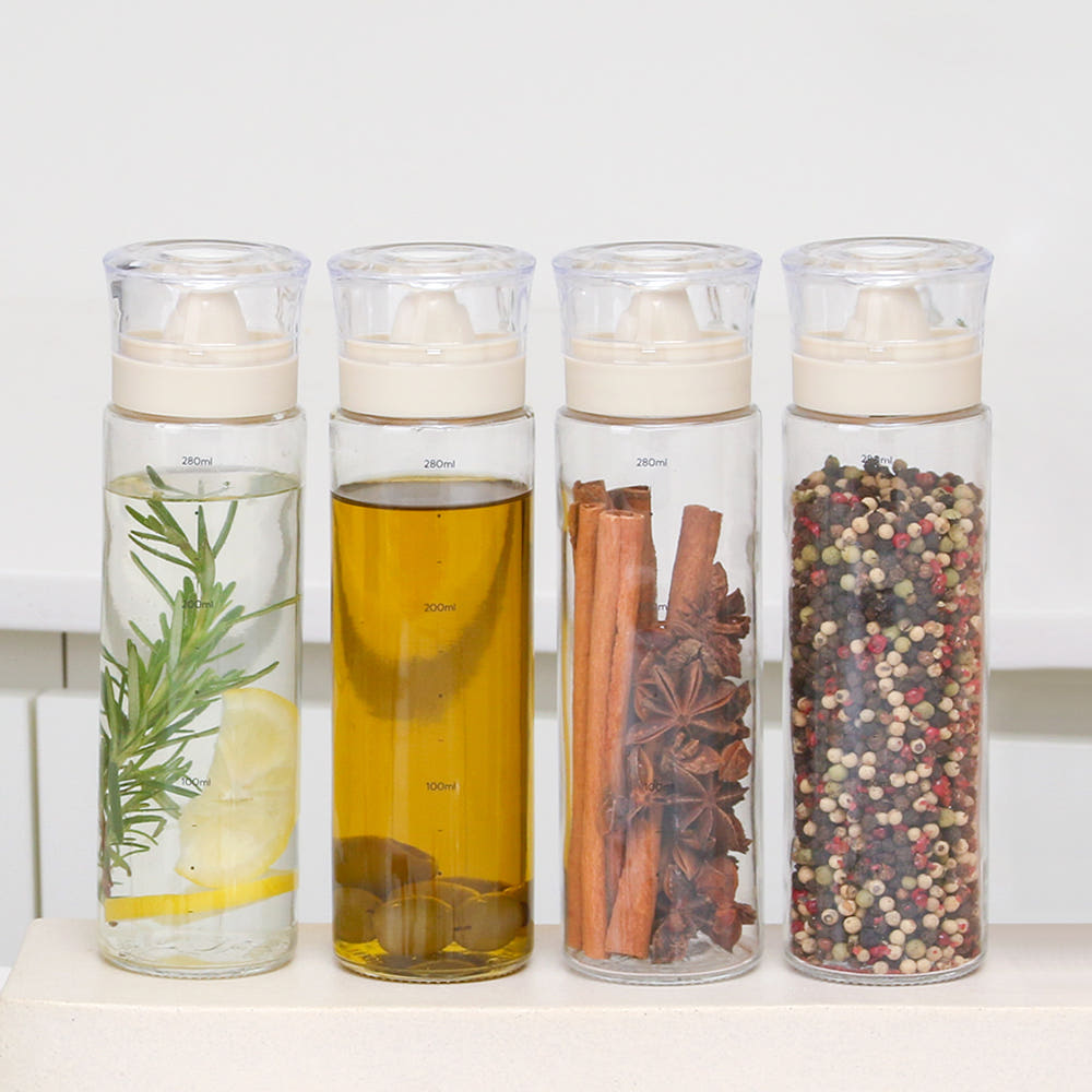 시노글라스 오일병 소금통 조미료 간장병 유리 양념통 300ml 4p
