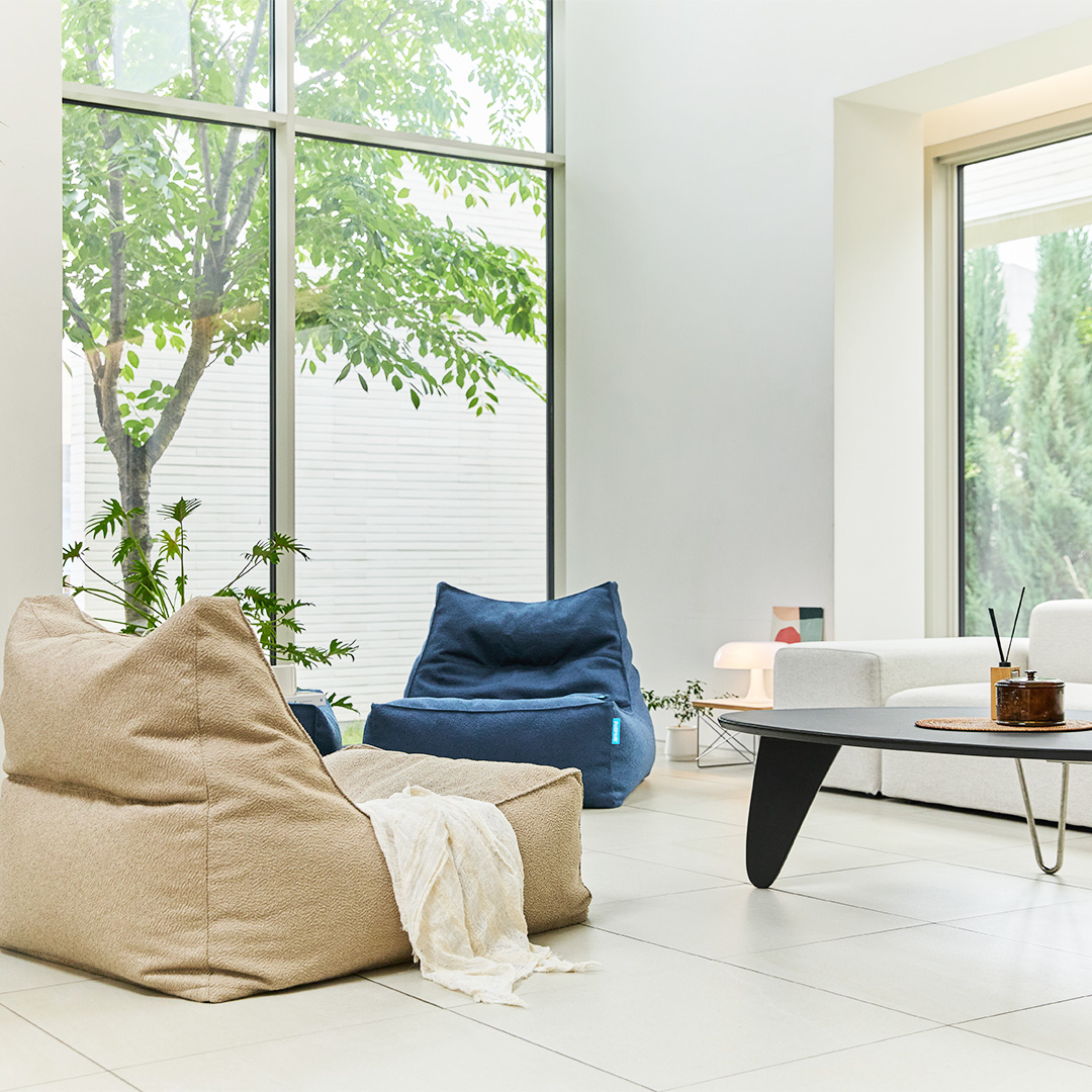 폴리몰리 607B 부클레 1인용 대형 빈백 소파 쿠션, 아이보리 (메시속커버,선택안함)