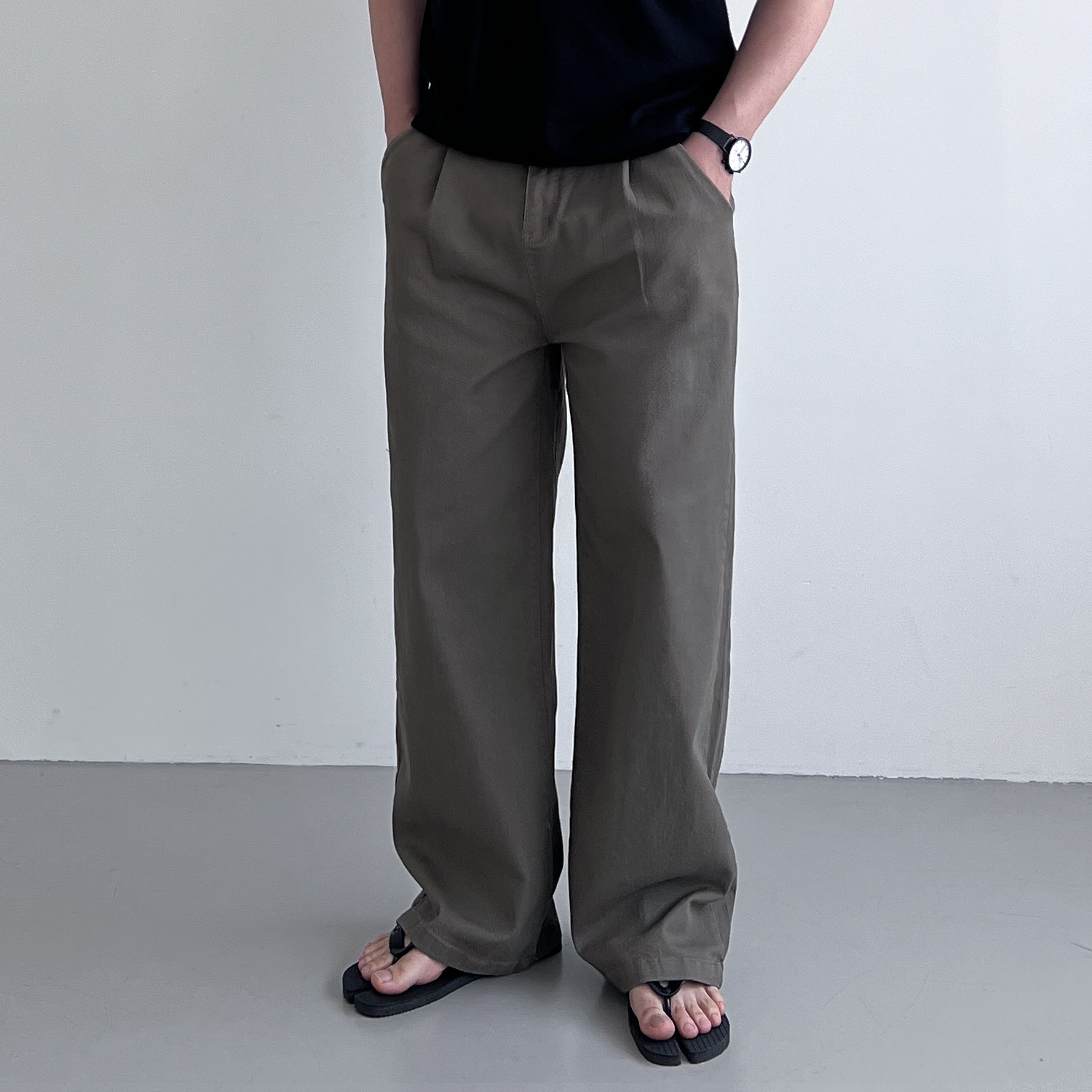 1+1 치노팬츠 세미와이드면바지 남자통바지 남자밴딩팬츠 - 상세 이미지 5