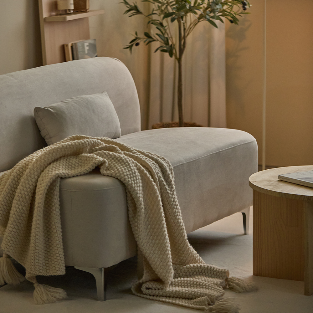 리노아 아쿠아텍스 패브릭 2인 1인 소파 스툴미포함, 아이보리, 2인용