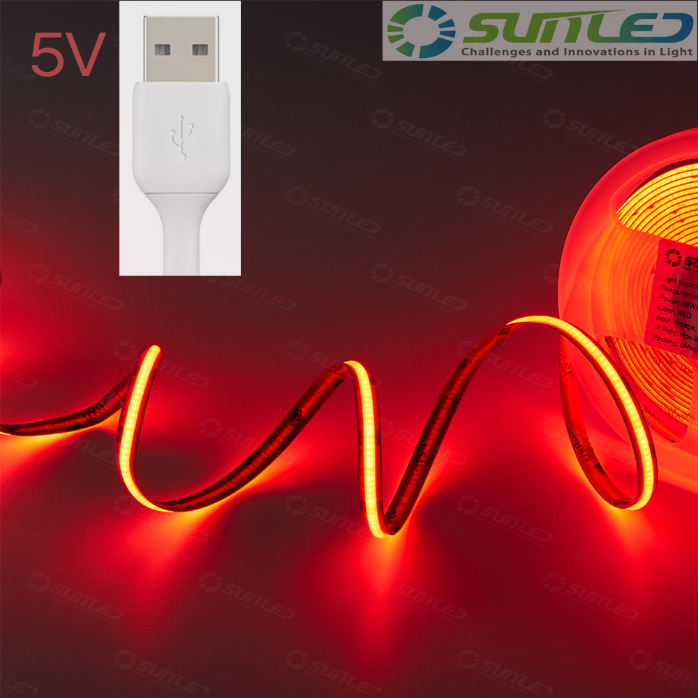 COB LED바 3m롤 5V USB 스트립 레드 면발광 줄조명 플렉시블 DIY 인테리어