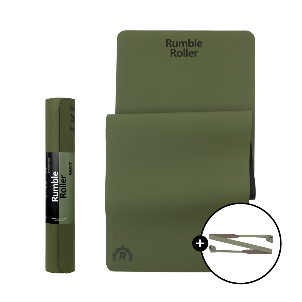 럼블롤러 논슬립 천연고무 홈트 필라테스 요가매트 올리브그린 5.5mm + 매트 스트랩 그린