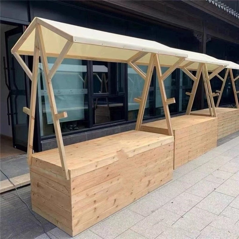 야외 원목 지붕형 판매대 이동식 간이 매대 행사용 진열대 나무 전시부스 플리마켓 목재 부스 테이블 접이식 플랫탑 132x60x200 - 상세 이미지 5