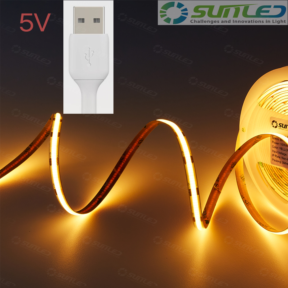 COB LED바 3m롤 5V USB 스트립 엘로우 면발광 줄조명 플렉시블 DIY 인테리어